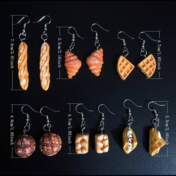 6 Pairs Handmade Simulation food Croissant French Bread Toast Dangle Drop Earrin - Picture 3 of 8